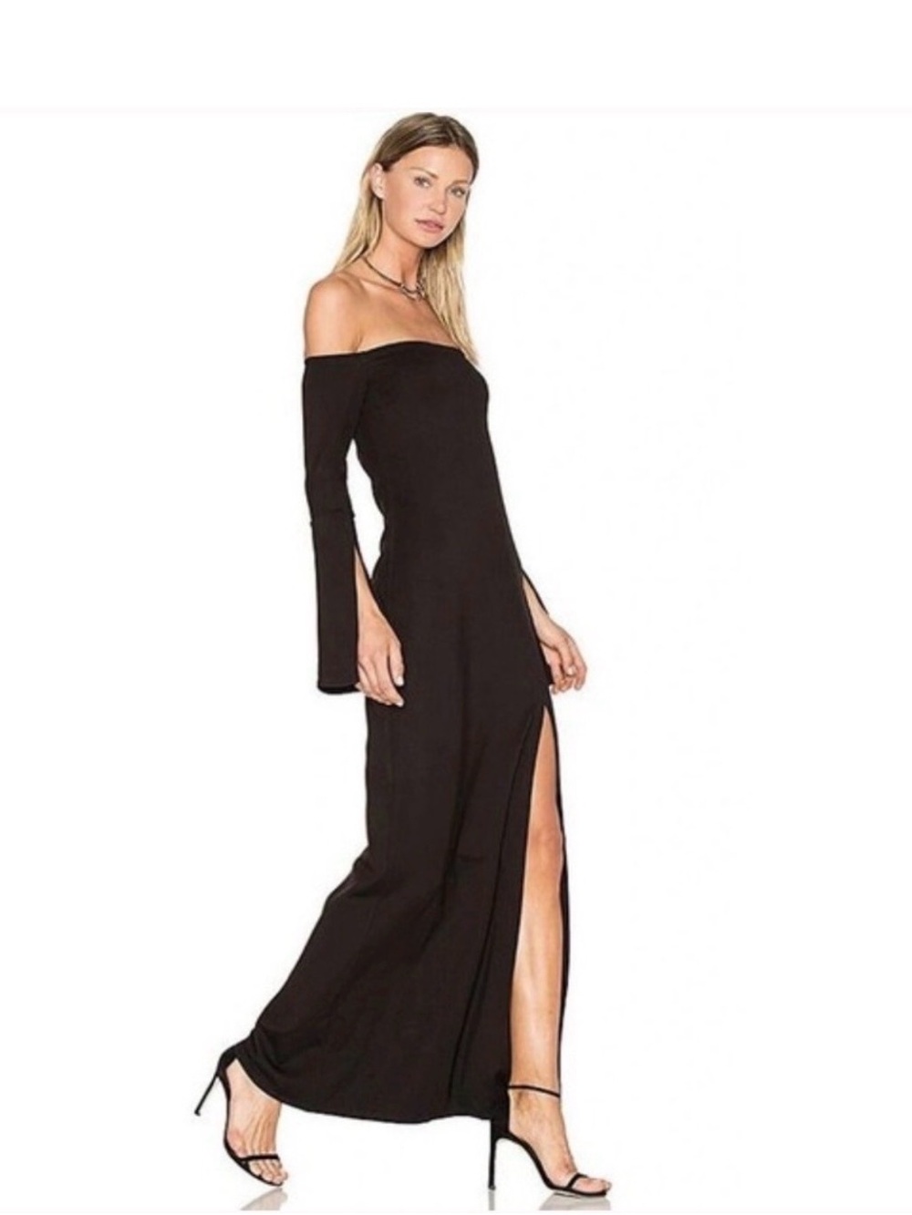 ALEXIS Katana Off The Shoulder Bell Slit Sleeve Maxi Evening Gown